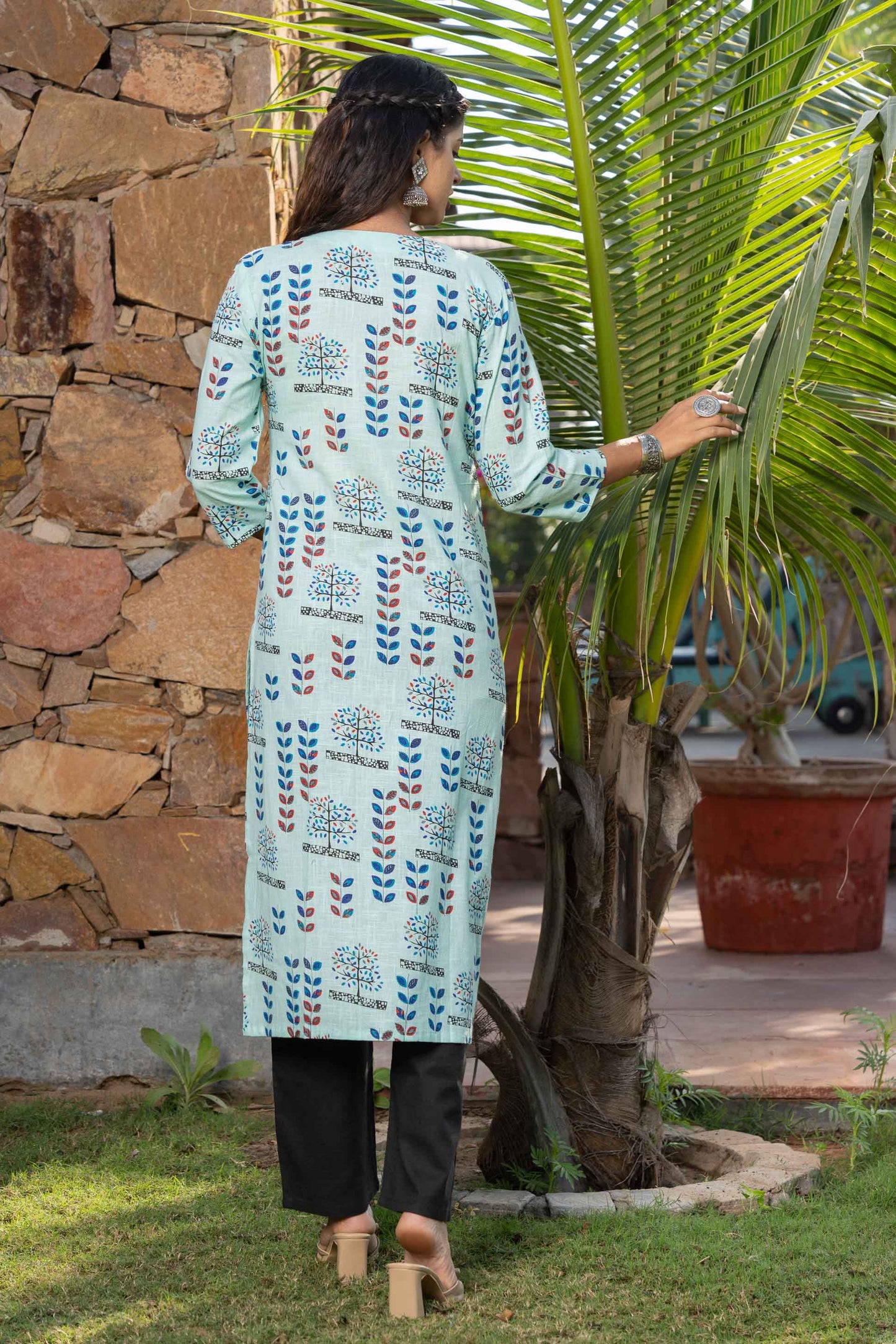 GREEN PRINTED SLUB COTTON KURTA-KS522