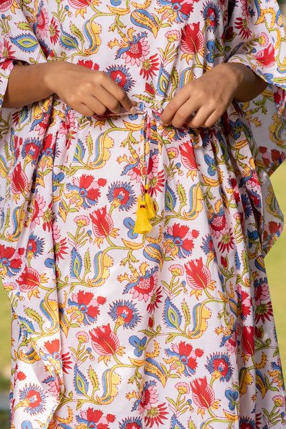 MULTICOLOR FLORAL PRINTED COTTON KAFTAN-NVK352
