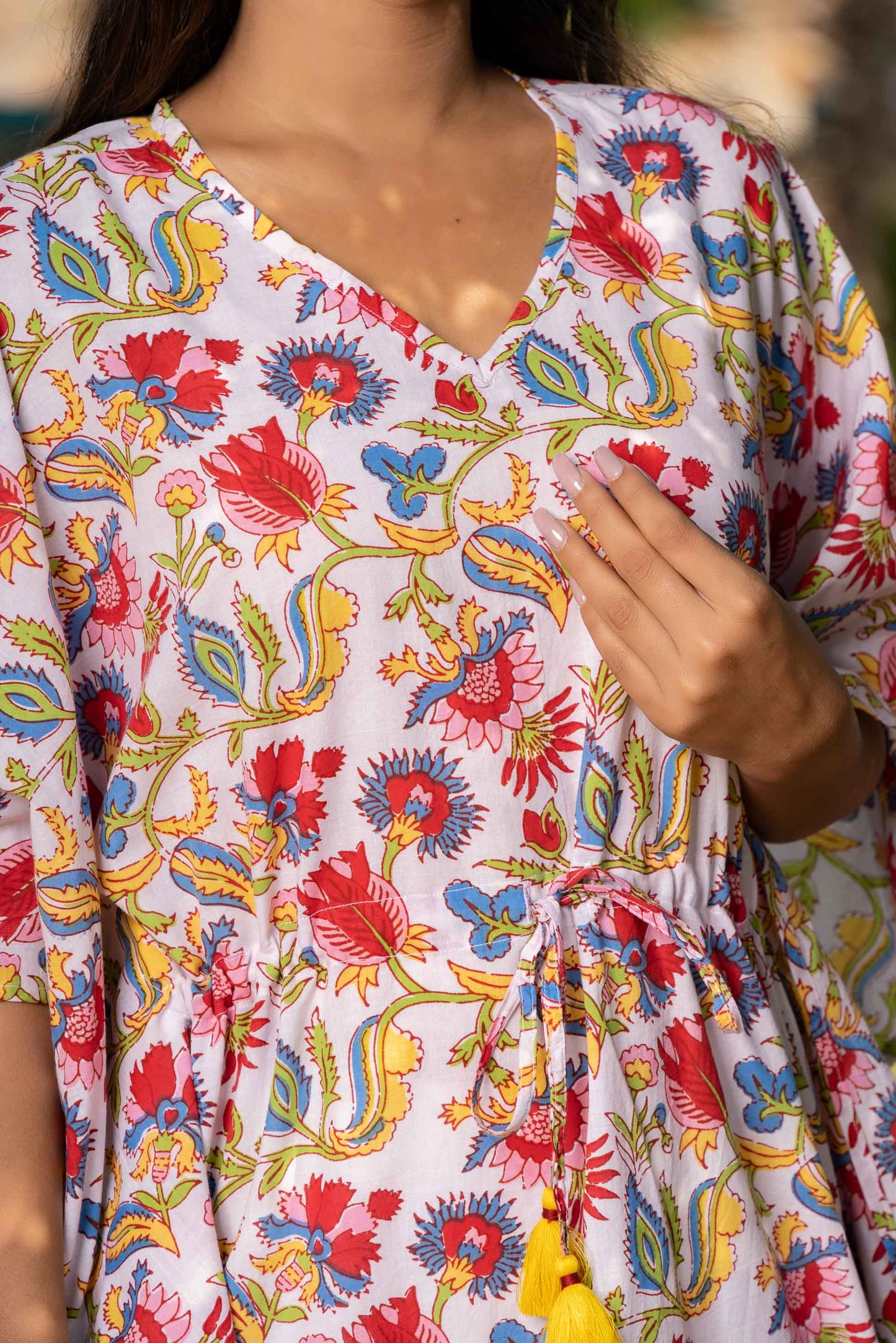 MULTICOLOR FLORAL PRINTED COTTON KAFTAN-NVK352