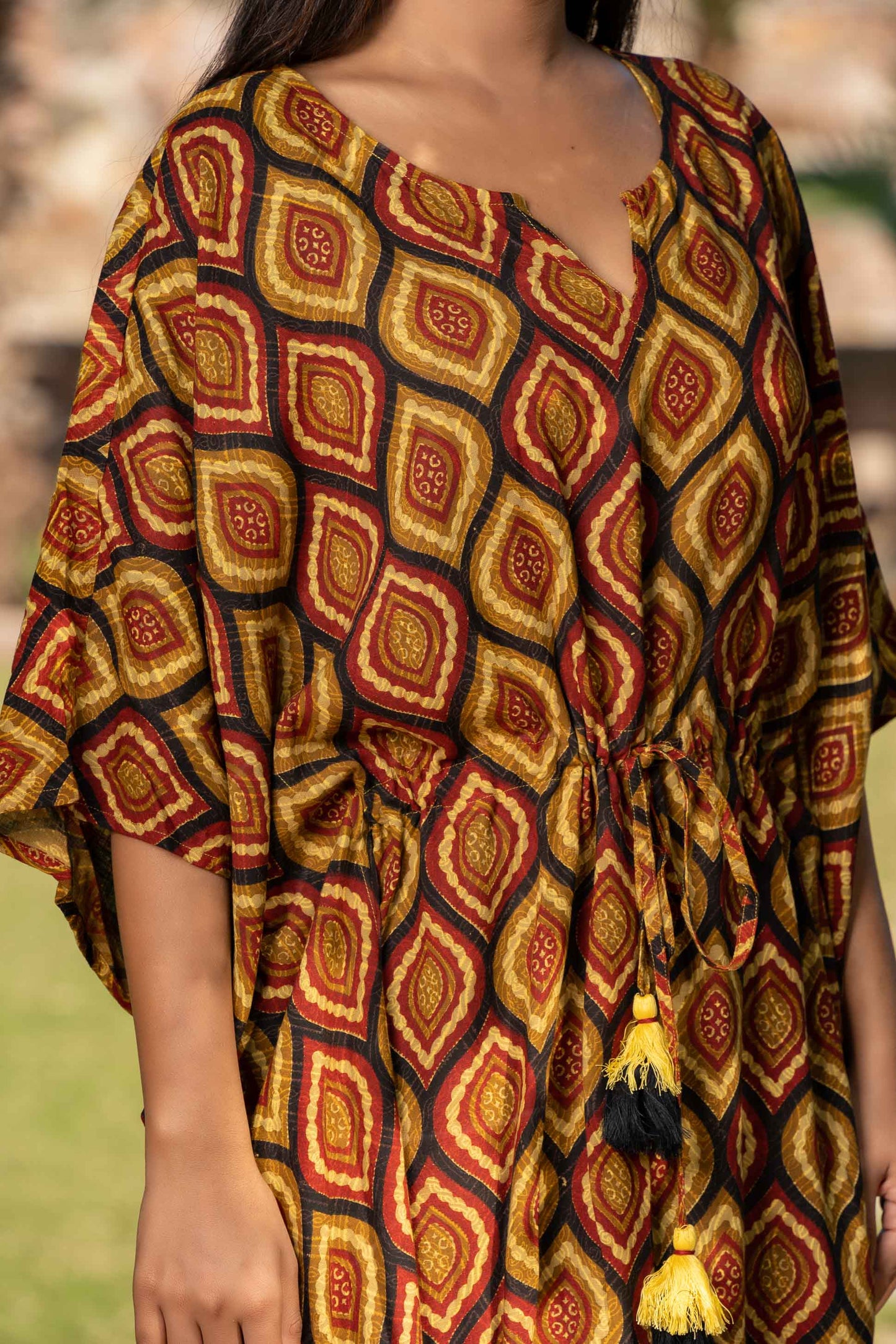 MUSTARD PRINTED RAYON KAFTAN-NVK361