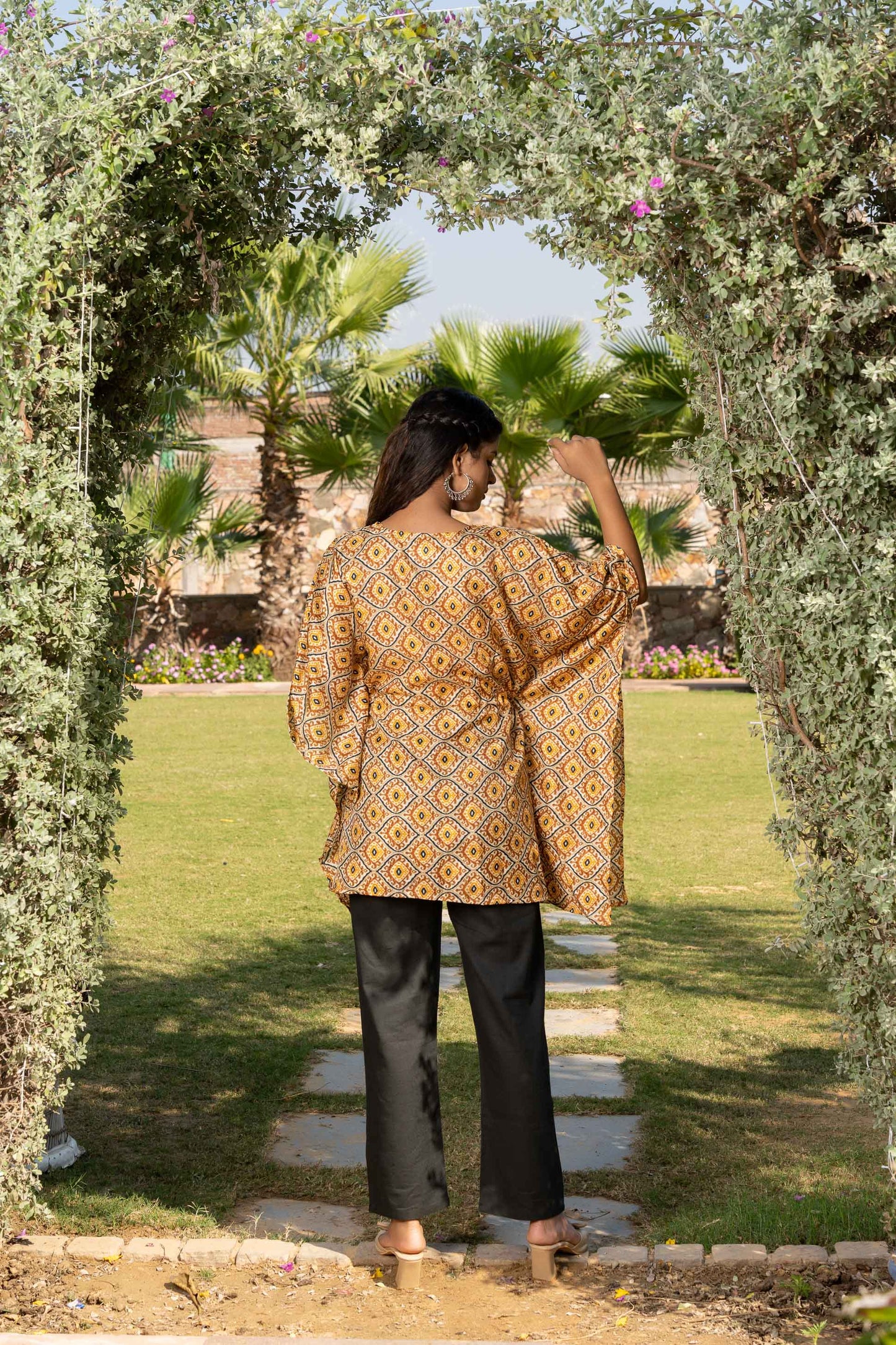 GOLDEN MUSTARD PRINTED KAFTAN TOP-NVK368