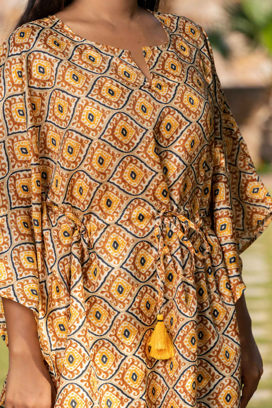 GOLDEN MUSTARD PRINTED KAFTAN TOP-NVK368