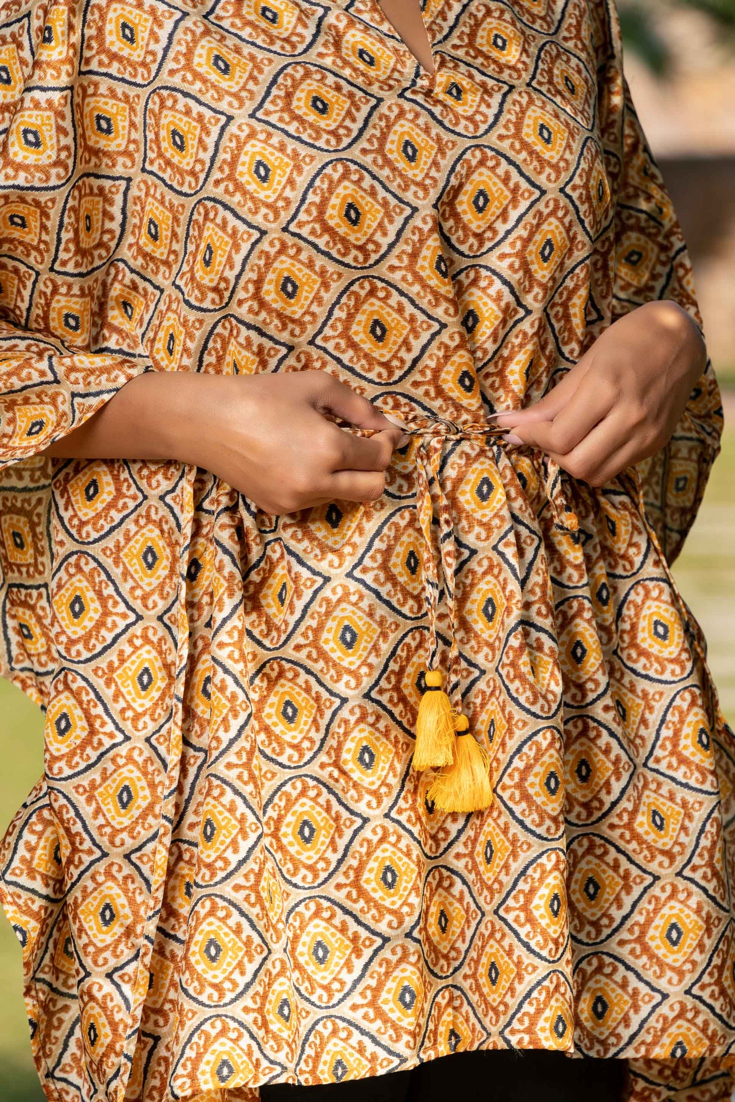 GOLDEN MUSTARD PRINTED KAFTAN TOP-NVK368