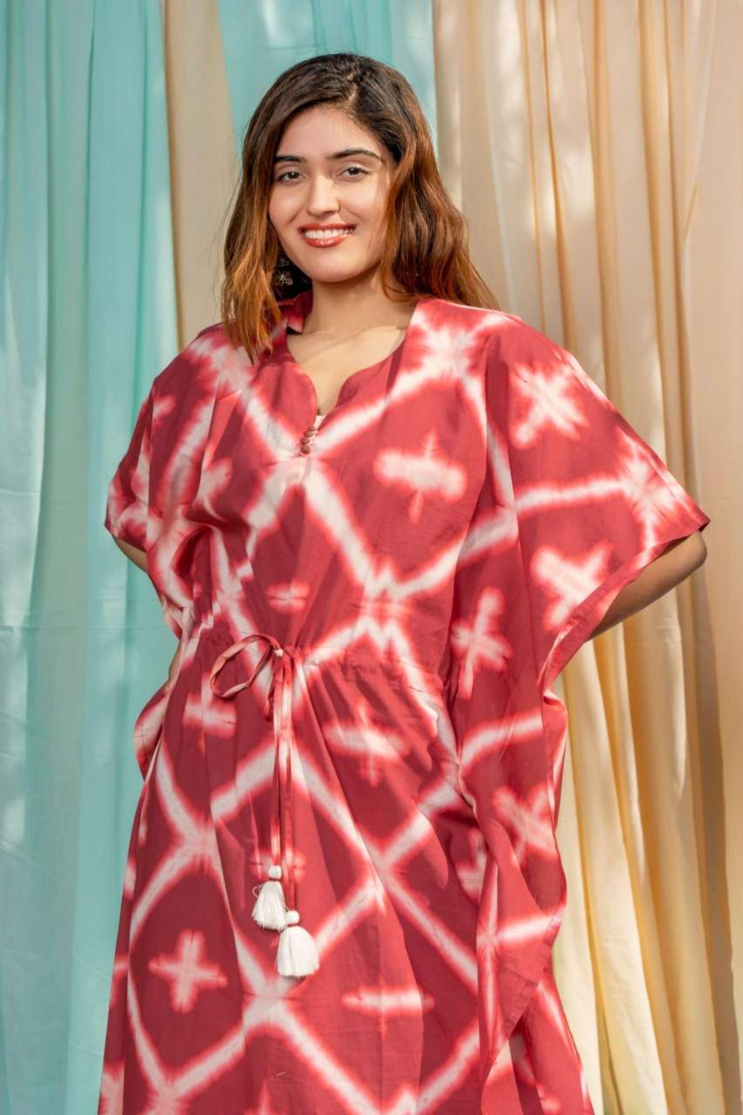 MAROONISH RED CLAMP DYE KAFTAN-NVK435