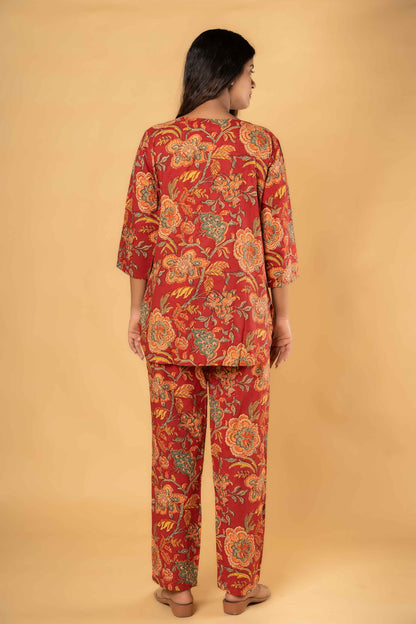 RED FLORAL PRINTED NIGHT SUIT-NS183