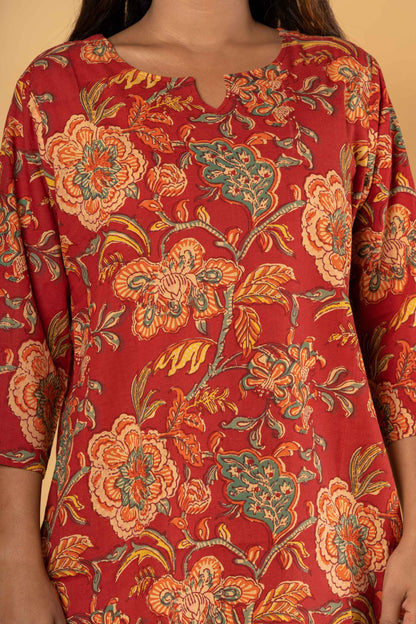 RED FLORAL PRINTED NIGHT SUIT-NS183