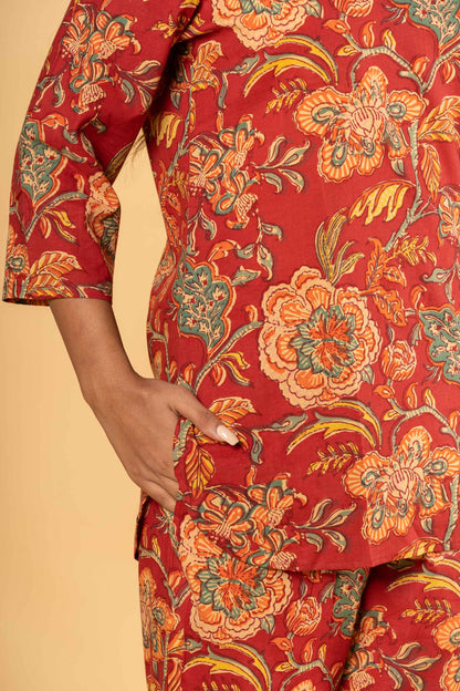 RED FLORAL PRINTED NIGHT SUIT-NS183