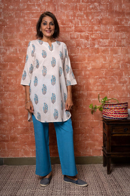 Blue Floral Block Printed Lounge Set-NS158