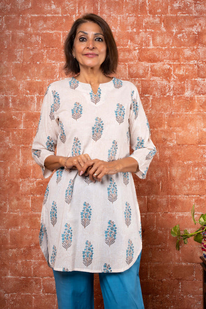 Blue Floral Block Printed Lounge Set-NS158