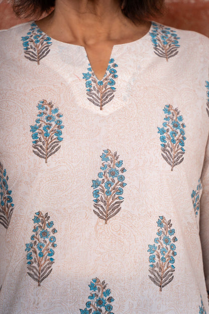 Blue Floral Block Printed Lounge Set-NS158