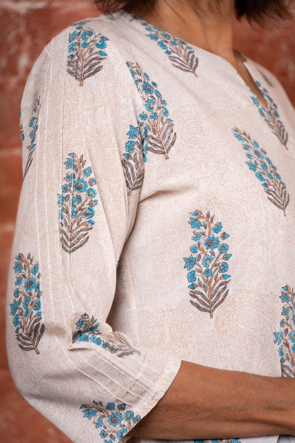 Blue Floral Block Printed Lounge Set-NS158