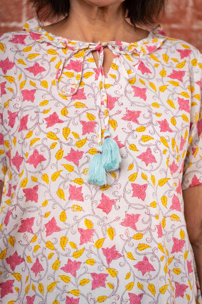 FLORAL BLOCK PRINTED NIGHT GOWN-NG60