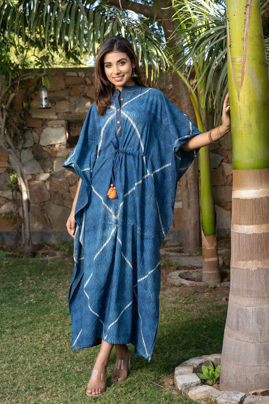 NATURAL DYE BLOCK PRINTED COTTON KAFTAN-NVK393