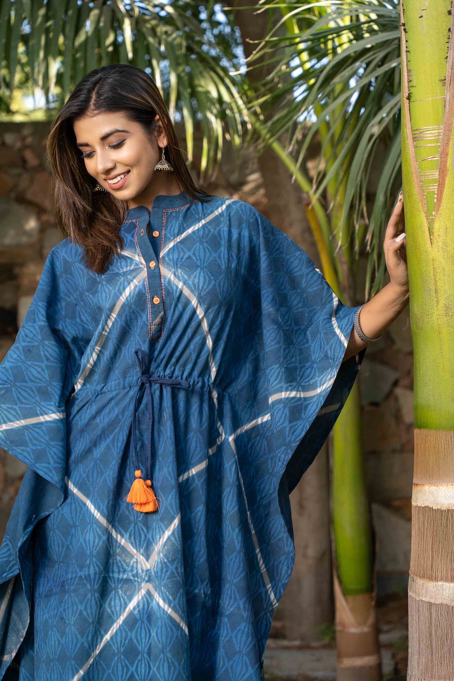 NATURAL DYE BLOCK PRINTED COTTON KAFTAN-NVK393