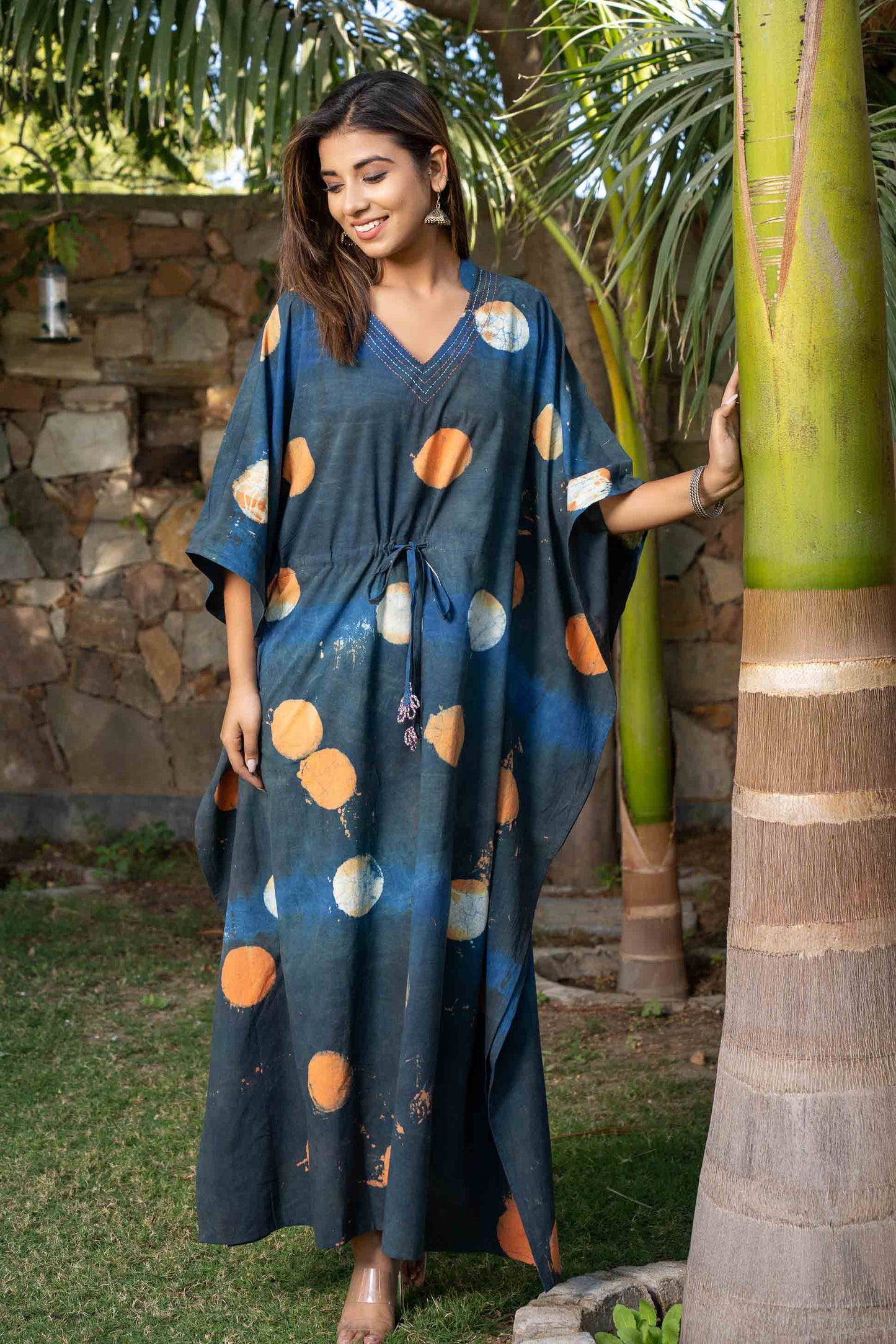 NATURAL DYE BLOCK PRINTED COTTON KAFTAN-NVK392