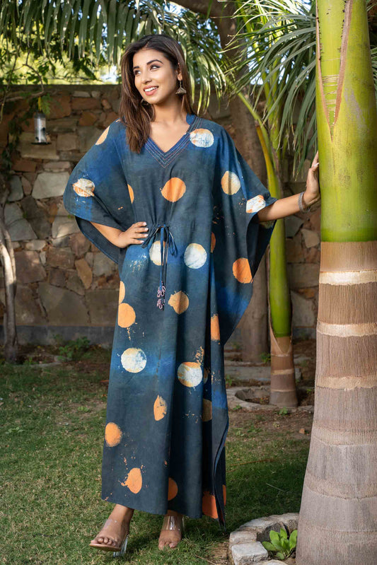 NATURAL DYE BLOCK PRINTED COTTON KAFTAN-NVK392