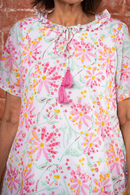 WHITE BLOCK PRINTED NIGHT GOWN-NG62