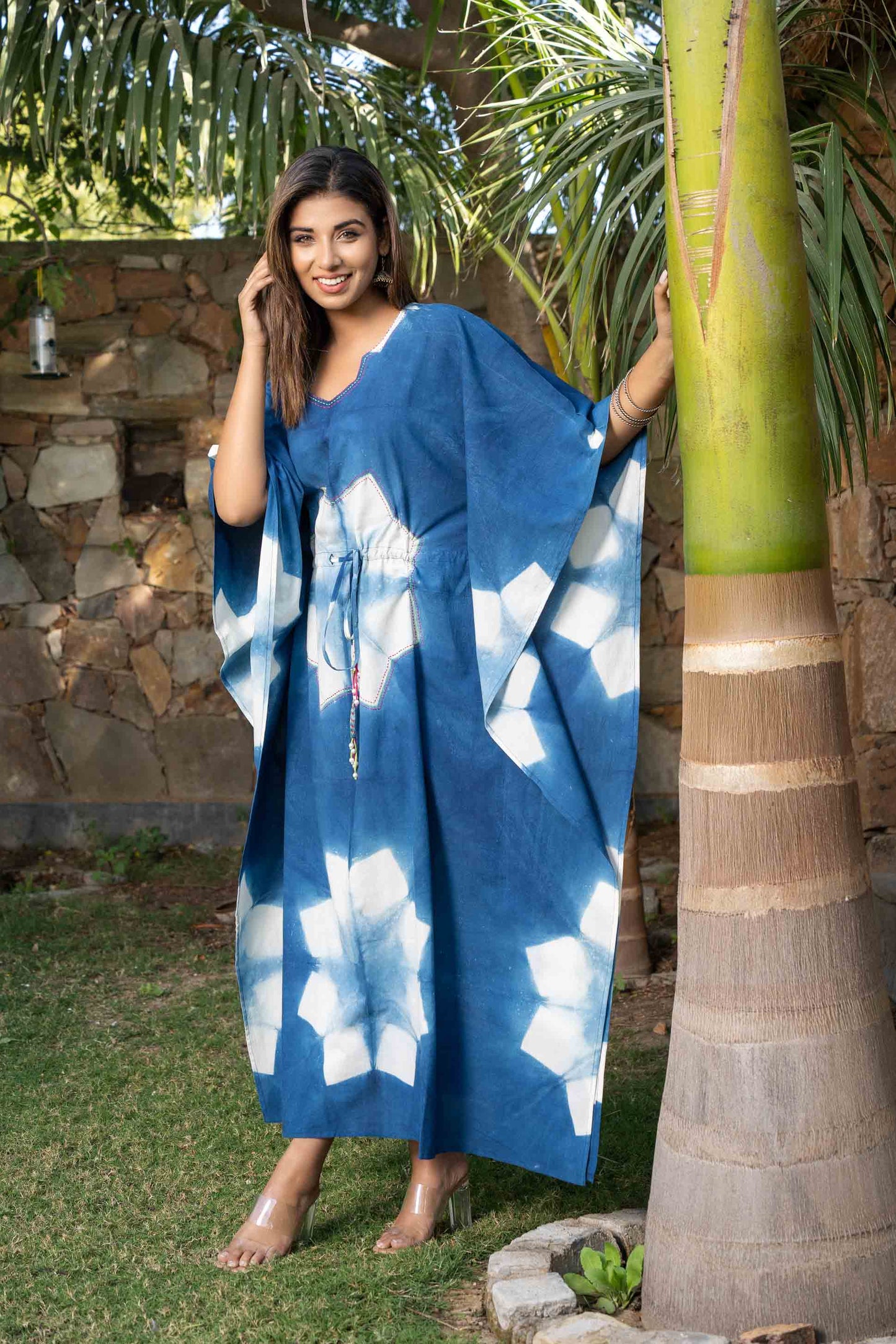 STAR SHIBORI CLAMP DYE KAFTAN-NVK389