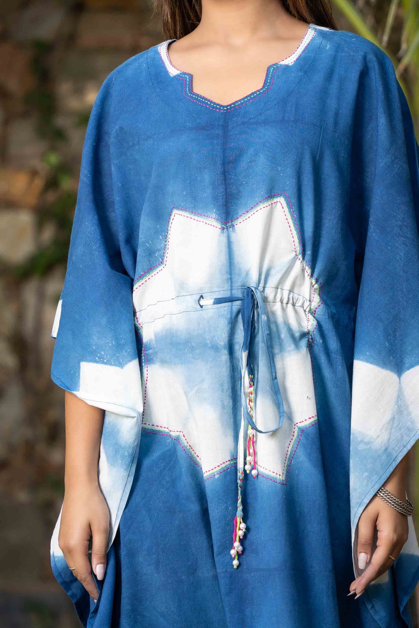 STAR SHIBORI CLAMP DYE KAFTAN-NVK389