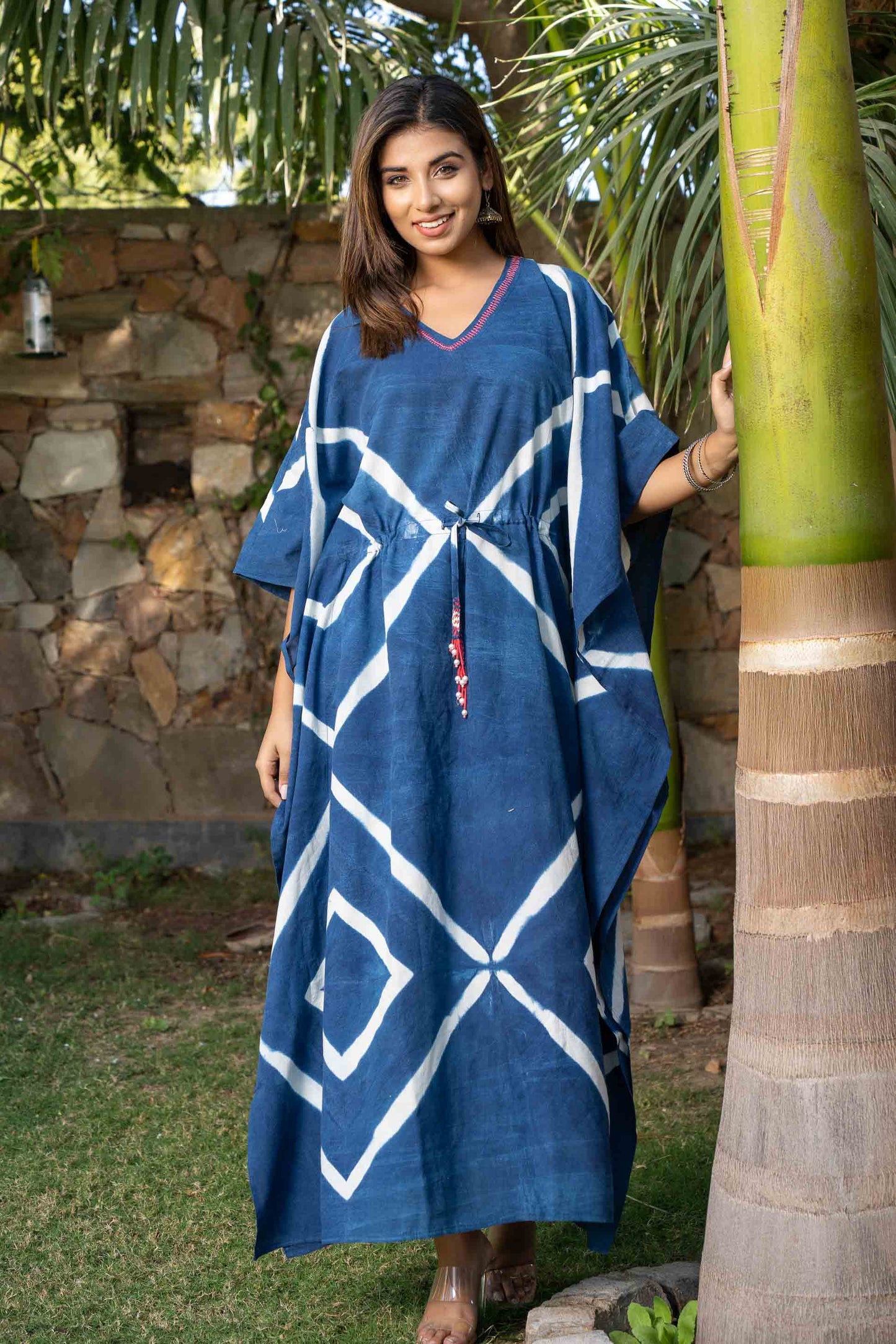 BLUE SHIBORI CLAMP DYE KAFTAN-NVK387