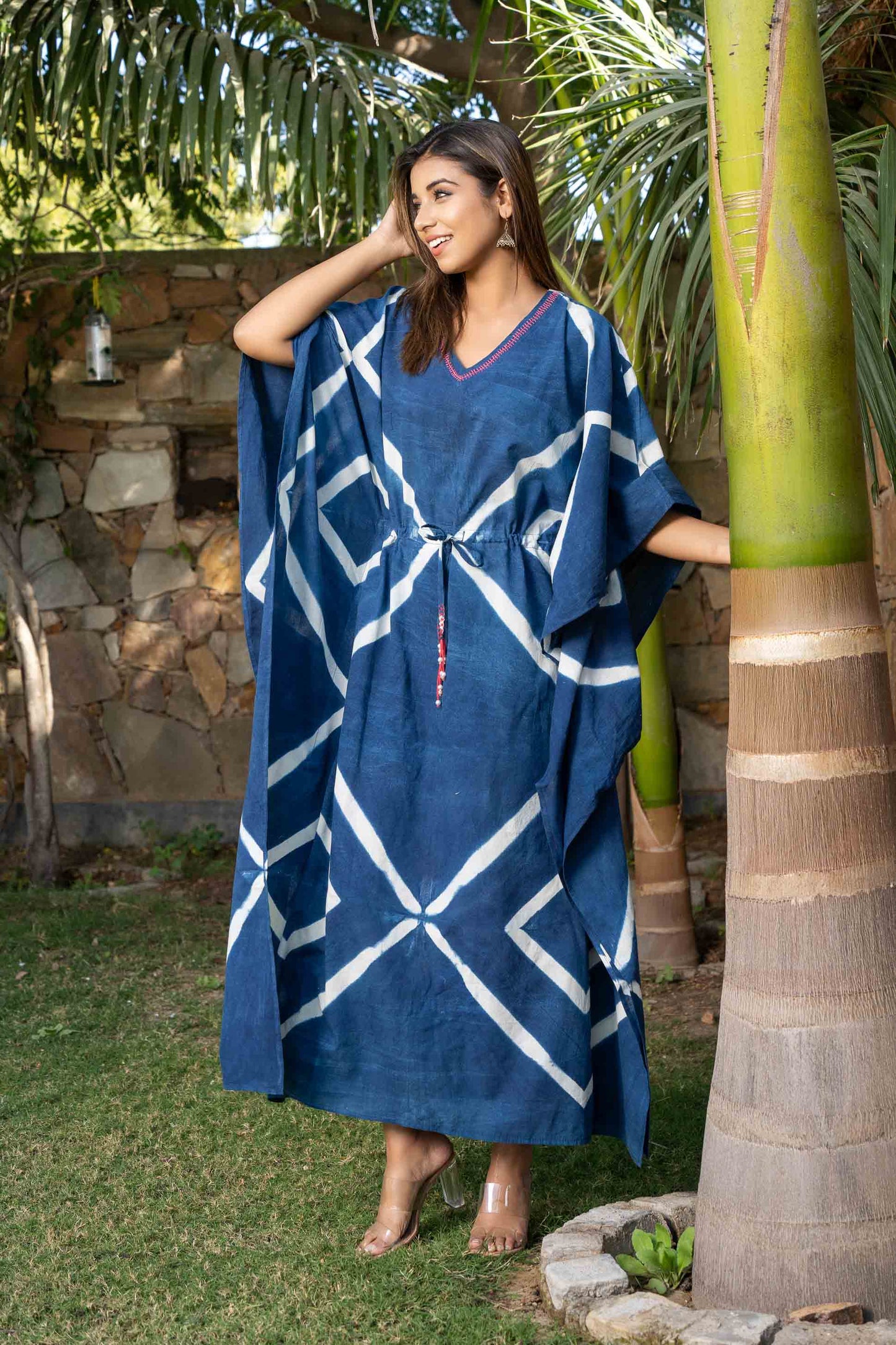 BLUE SHIBORI CLAMP DYE KAFTAN-NVK387