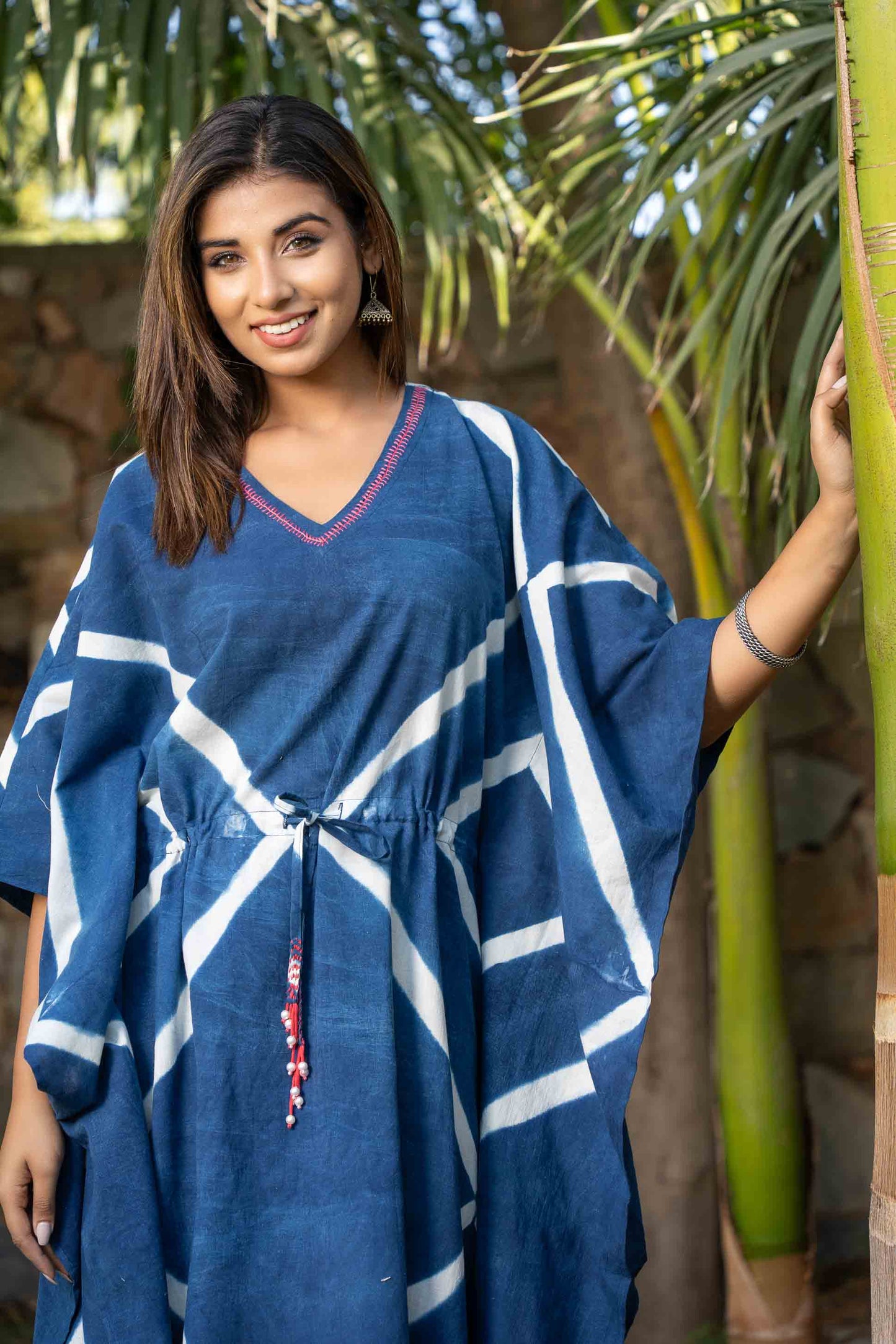 BLUE SHIBORI CLAMP DYE KAFTAN-NVK387