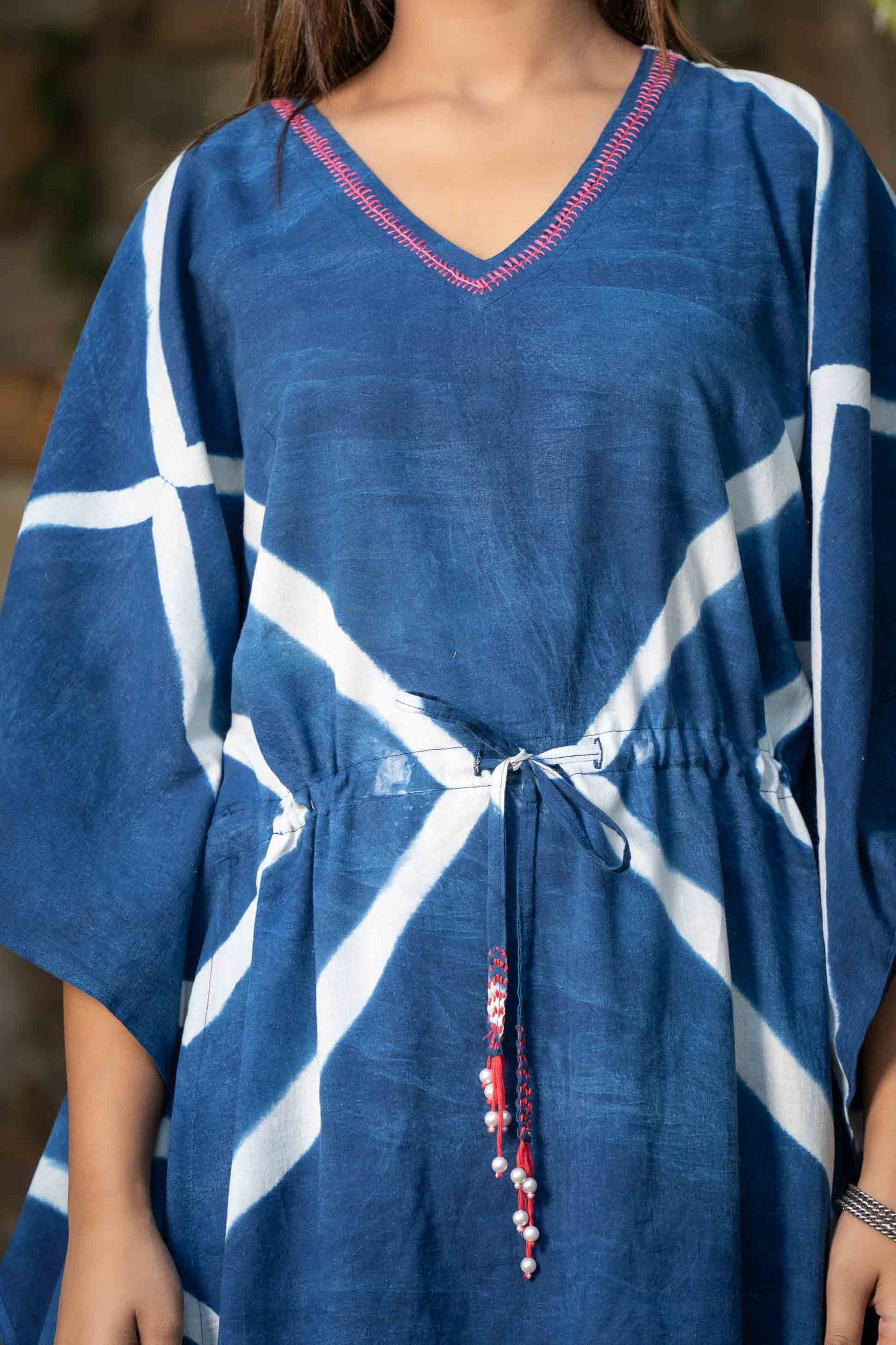 BLUE SHIBORI CLAMP DYE KAFTAN-NVK387