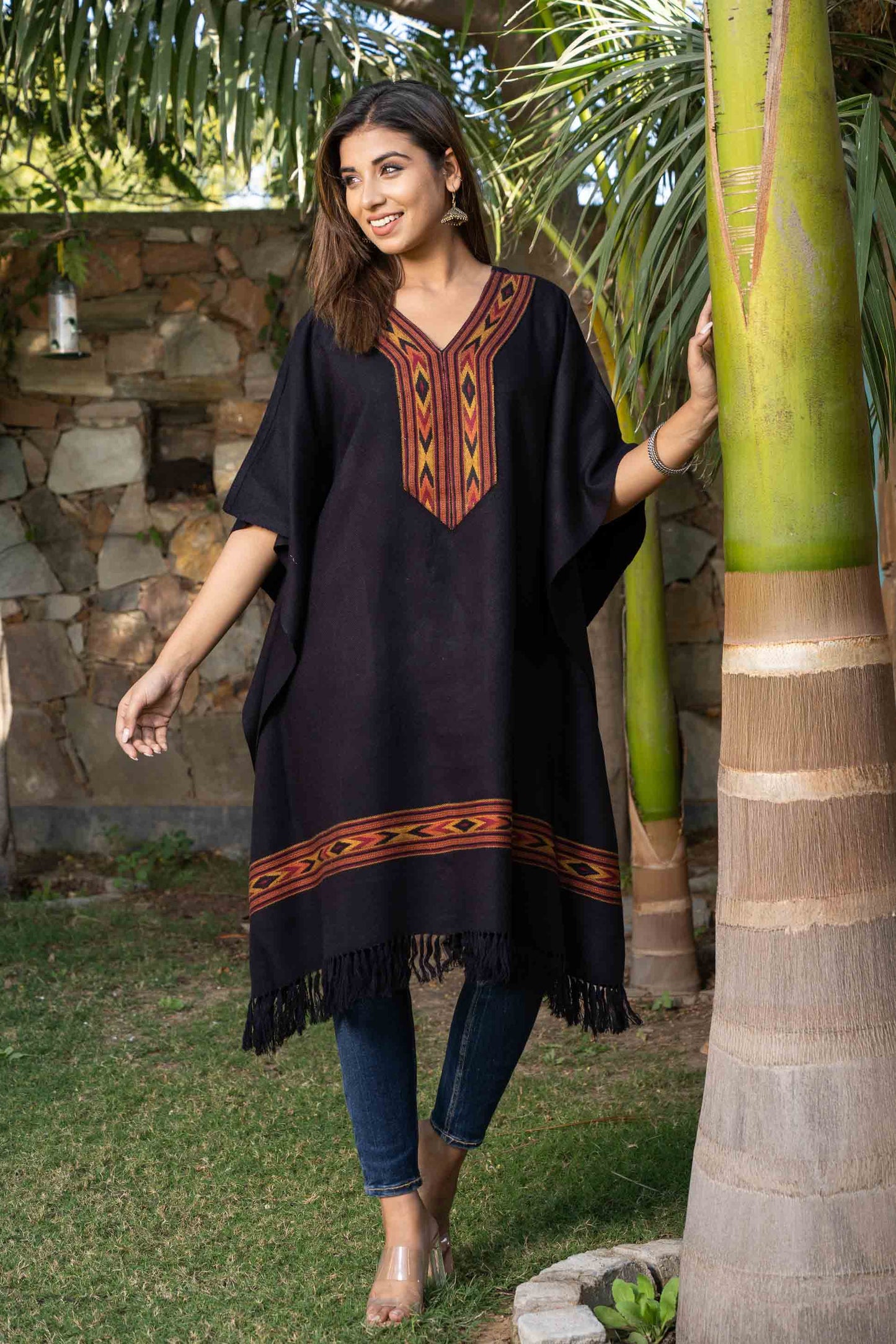 Black Designer Woollen Kaftan-NVK383