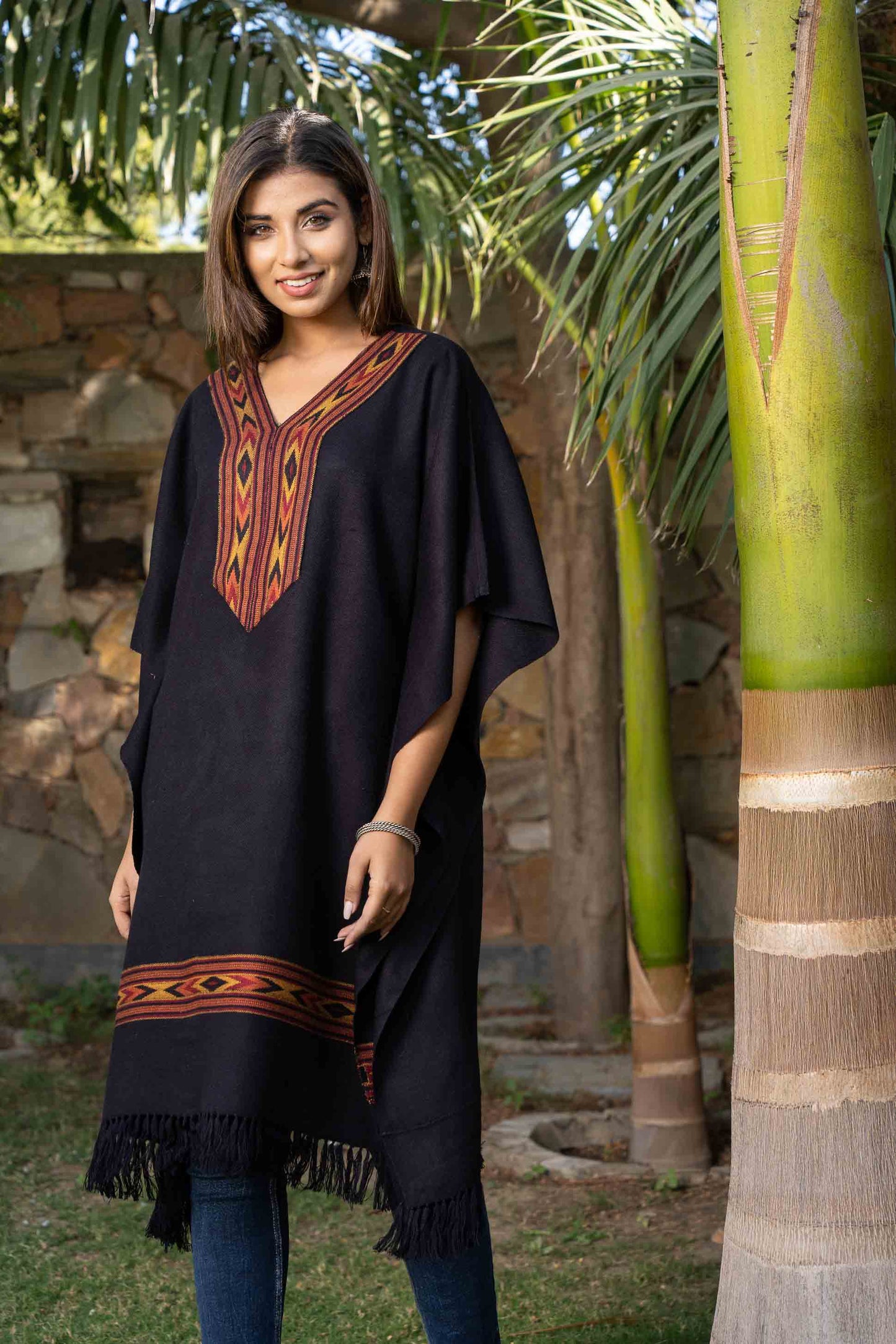 Black Designer Woollen Kaftan-NVK383