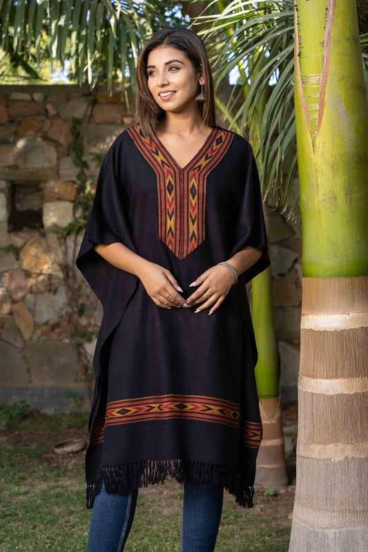 Black Designer Woollen Kaftan-NVK383