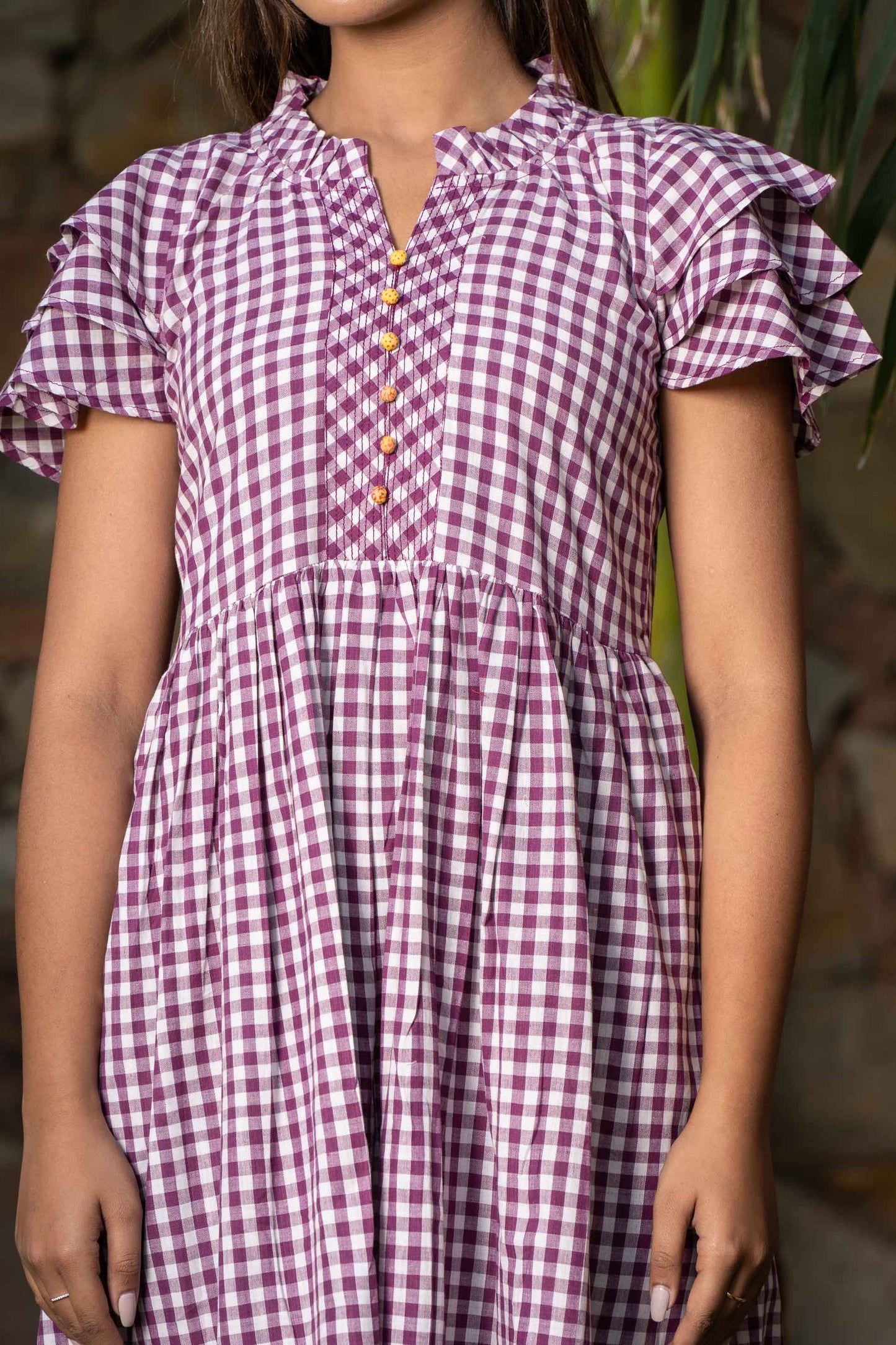 PURPLE CHECKS KHARI COTTON DRESS-NFD42