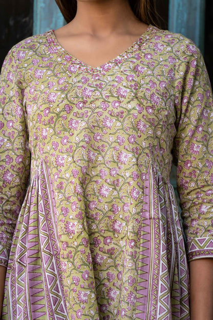 PASTEL GREEN GATHER KURTA PANT SET-KS560