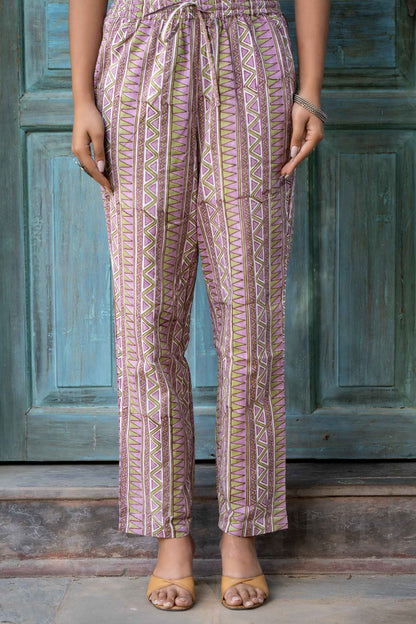 GREEN VIOLET BLOCK PRINTED KURTA SET-KS557