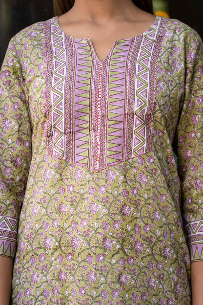 GREEN VIOLET BLOCK PRINTED KURTA-KS571