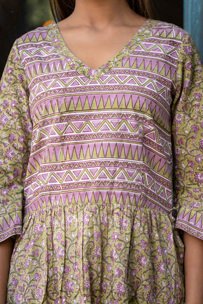 GREEN FLAIRED SLEEVES KURTA-KS577