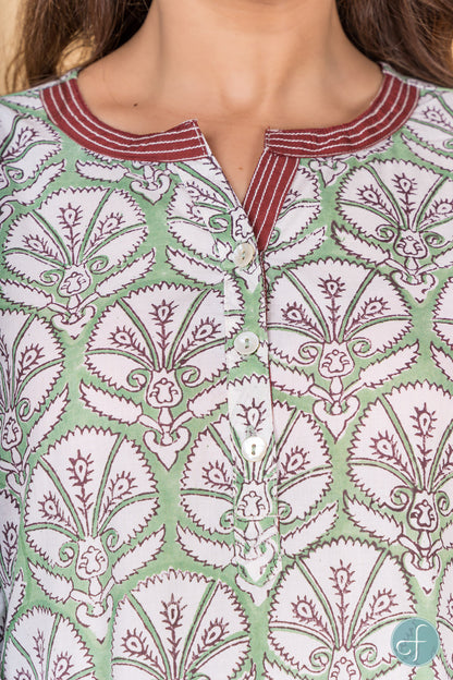 GREEN FLORAL BLOCK PRINT NIGHT GOWN-NG2