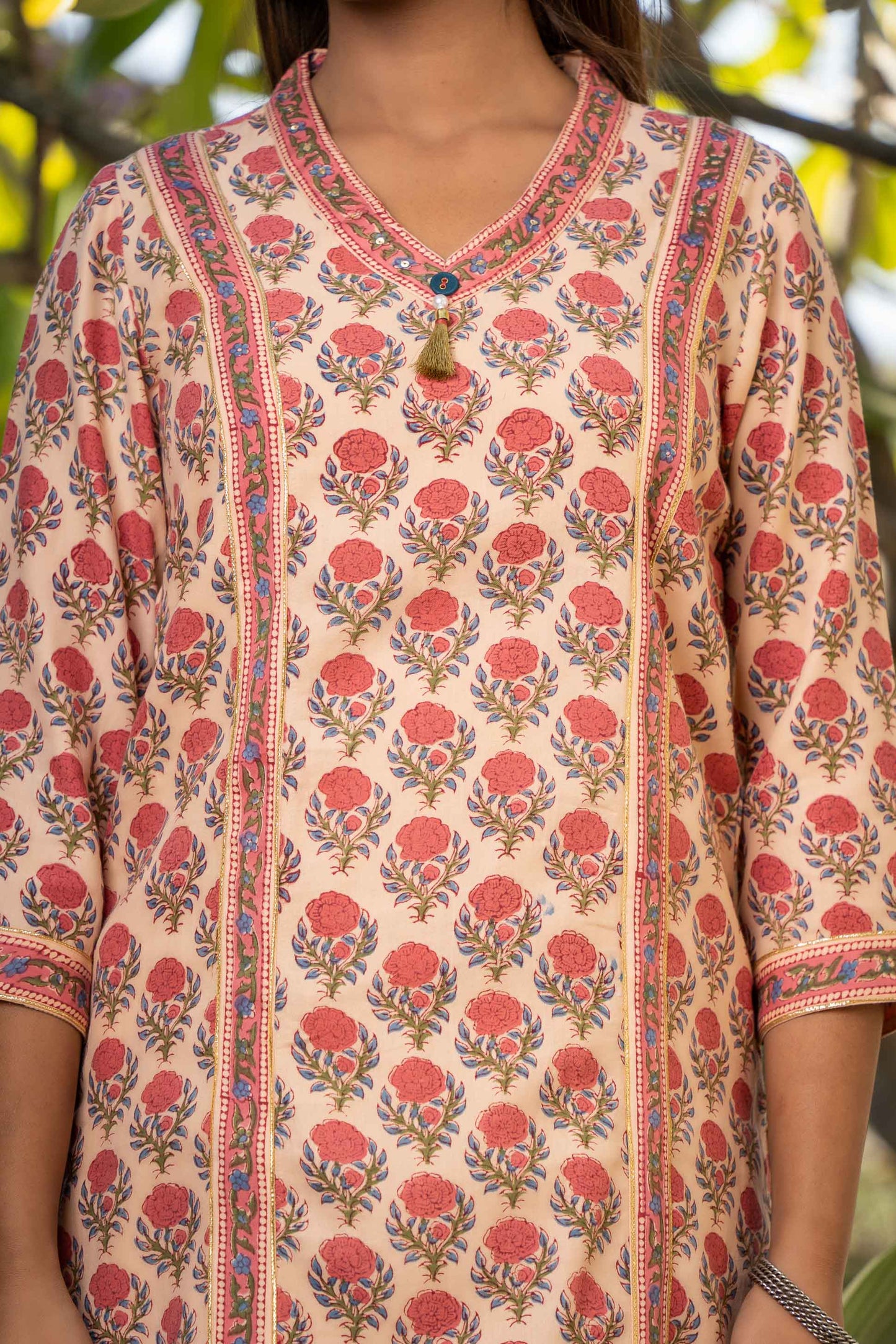 PEACH FLORAL BLOCK PRINTED KURTA-KS565