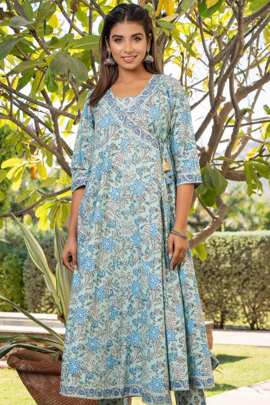 BLUE GREEN ANGRAKHA KURTA-KS567