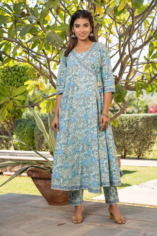 BLUE GREEN ANGRAKHA KURTA SET-KS553