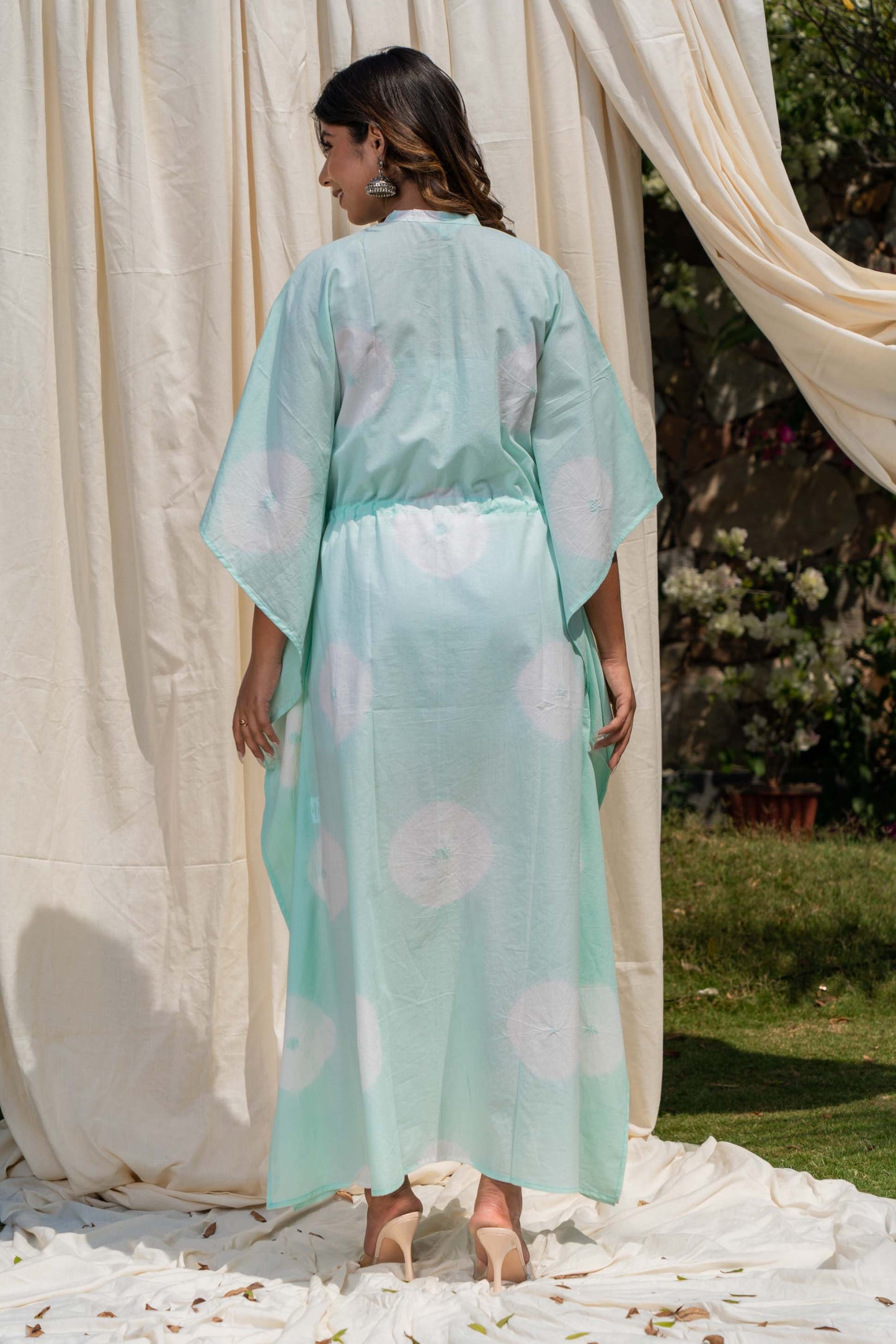 PASTEL GREEN SHIBORI BLOCK PRINT KAFTAN-NVK274