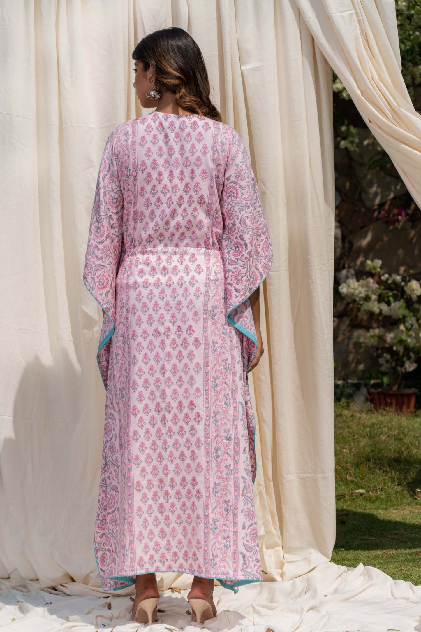 ICING PINK BLOCK PRINT KAFTAN-NVK275