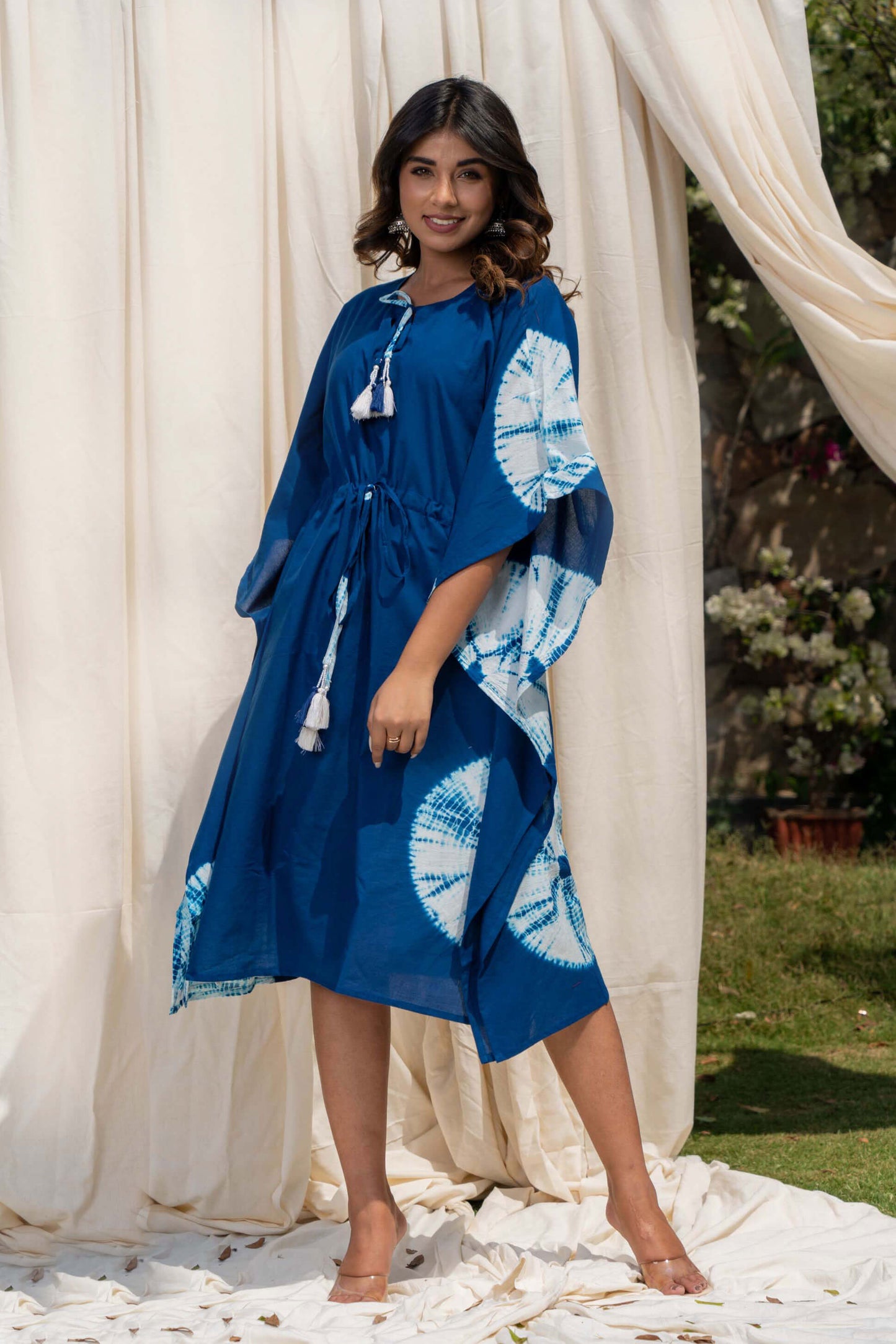 BLUE SHIBORI COTTON KAFTAN DRESS-NVK265