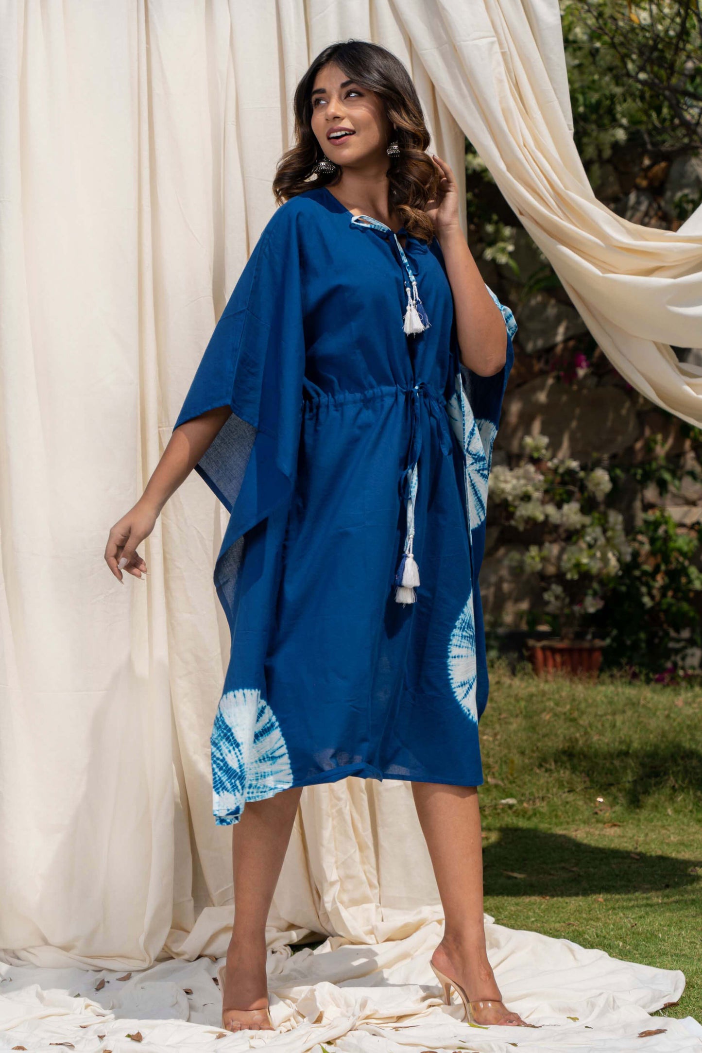 BLUE SHIBORI COTTON KAFTAN DRESS-NVK265