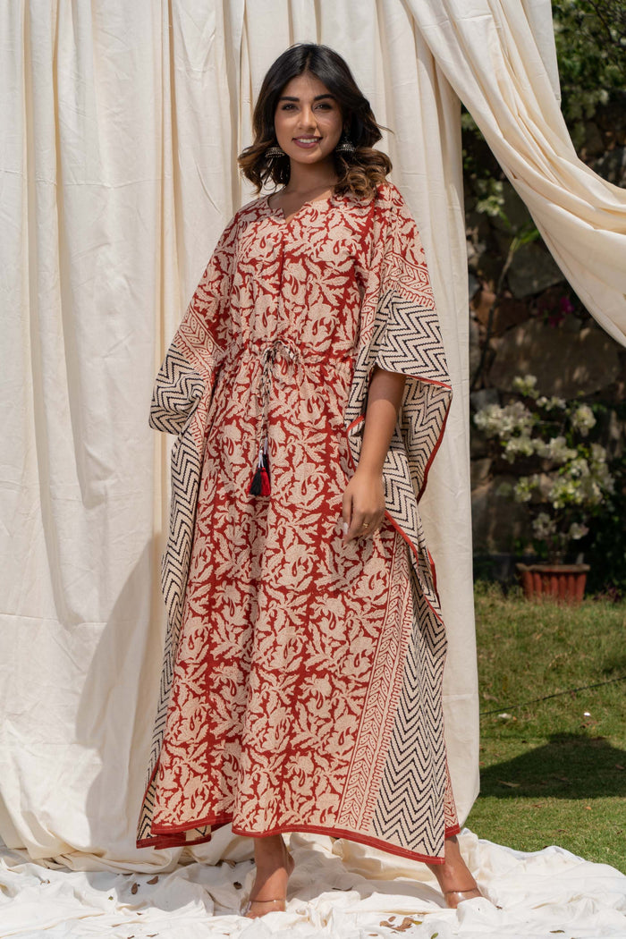 BAGRU RED BLOCK PRINTED KAFTAN