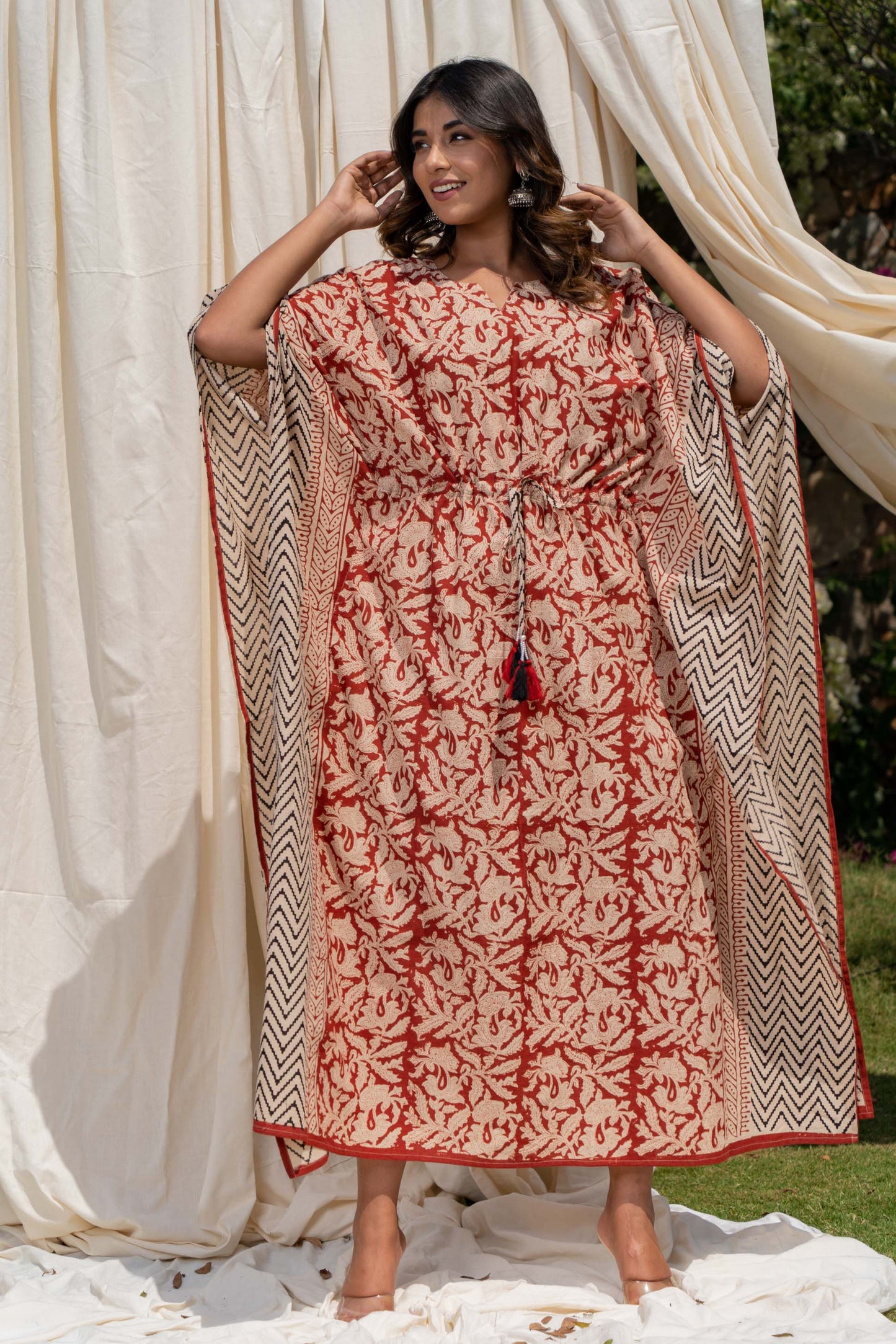 BAGRU RED BLOCK PRINTED KAFTAN-NVK295