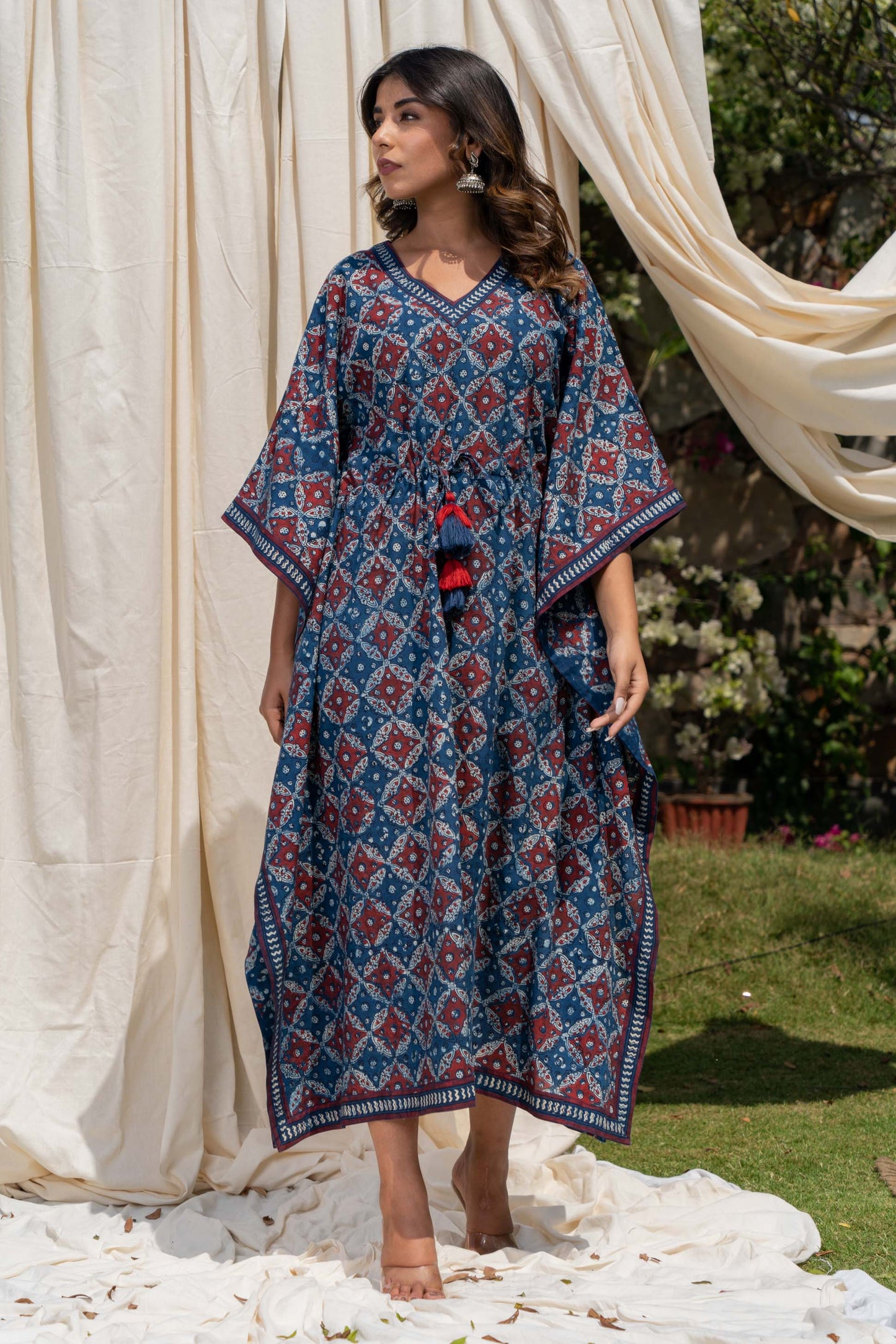 NATURAL BLUE AJRAKH COTTON KAFTAN-NVK281