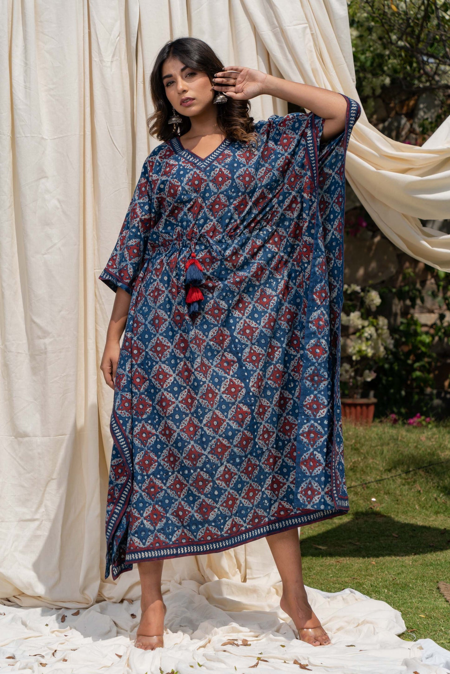 NATURAL BLUE AJRAKH COTTON KAFTAN-NVK281