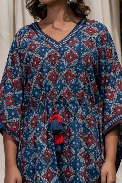 NATURAL BLUE AJRAKH COTTON KAFTAN-NVK281