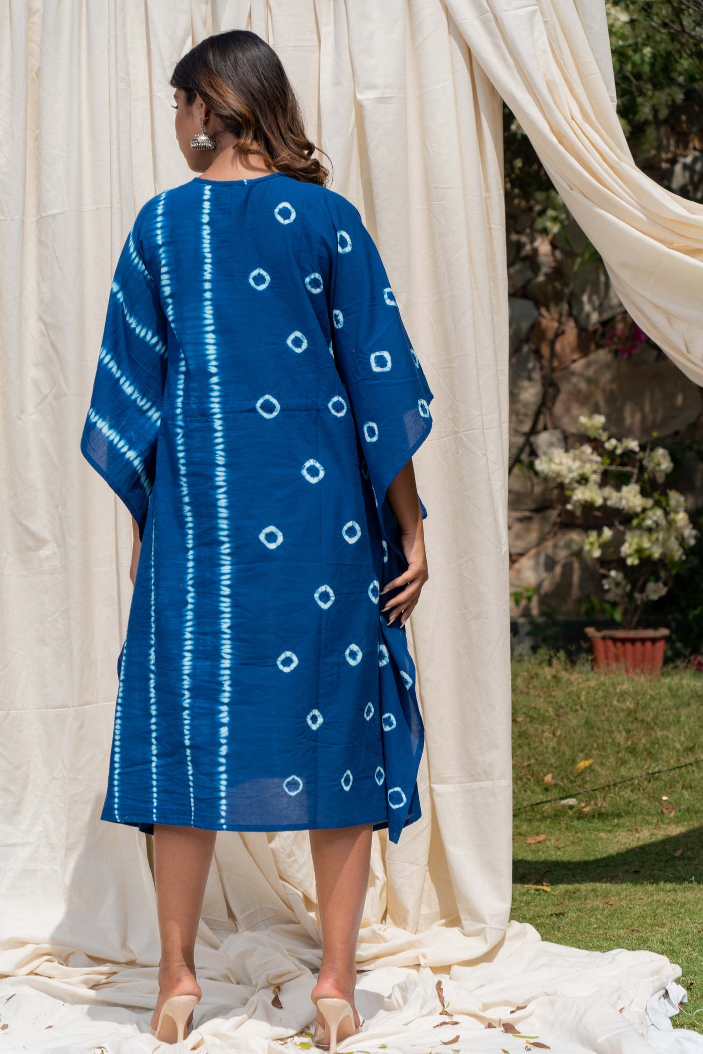 SHIBORI BLOCK PRINTED COTTON KAFTAN-NVK288