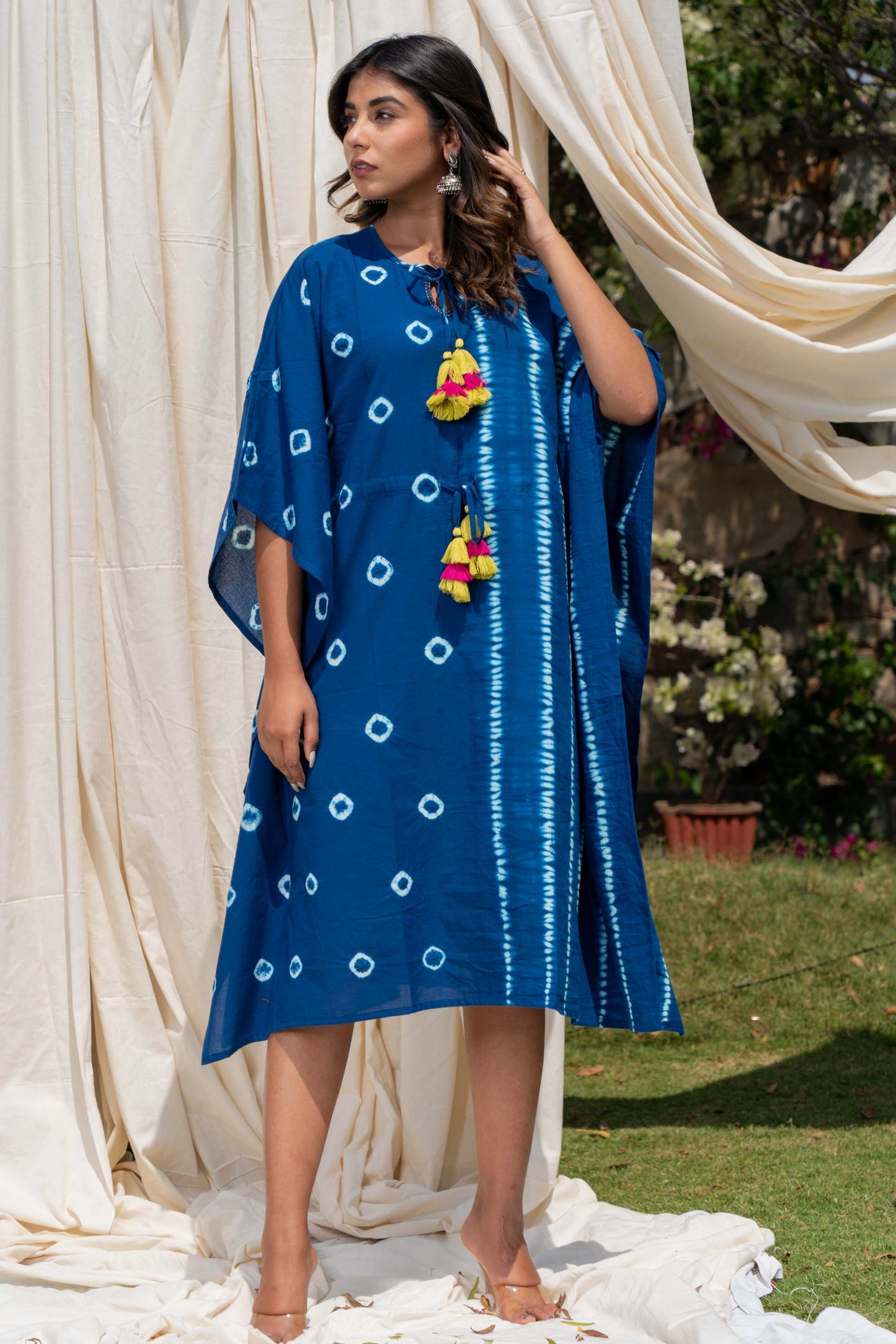 SHIBORI BLOCK PRINTED COTTON KAFTAN-NVK288